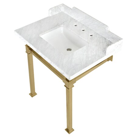 Kingston Brass 30 Carrara Marble Console Sink with Stainless Steel Legs, Marble WhiteBrushed Brass LMS30MSQ7